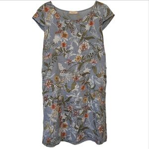 Bellambia Lagenlook Blue Floral Linen Dress Made in Italy Size Medium Pockets